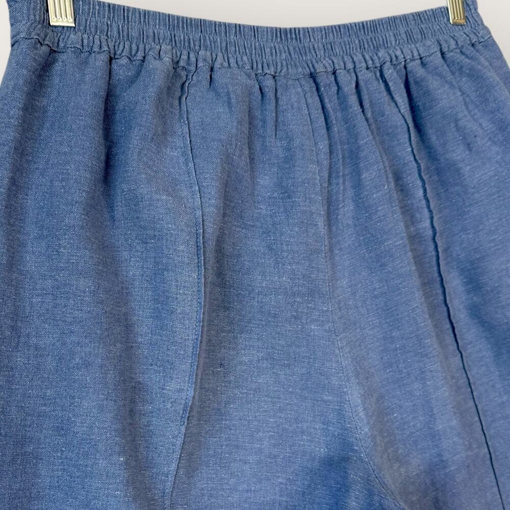 Coldwater Creek Vintage Linen Blend Cargo Crop Wide Leg Pants Pullon Size L Blue - Picture 9 of 14